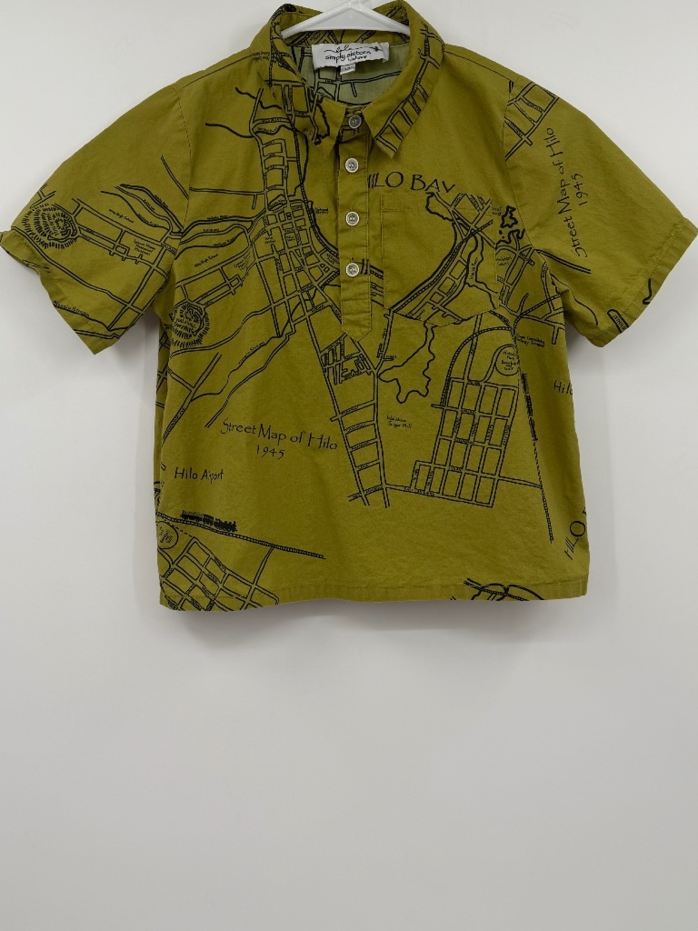 Lola Simply Sisters Hawaiian Shirt Boys 10 Green Map Hilo Short Sleeve Cotton